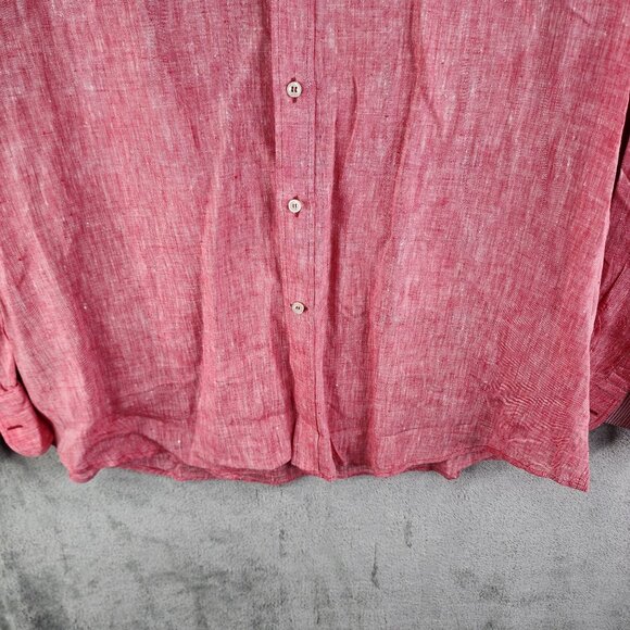 Mens Red Phil & Shark Yachting Shirt Button-Up 100% Linen Long Sleeve Size L - Picture 3 of 11
